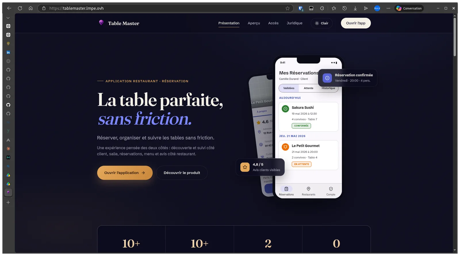 Site vitrine de TableMaster